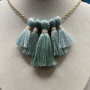 Miss Ivy Pearl Five Tassel Necklace Popsugar Blue Green Teal Gold Tone 24" NWOT